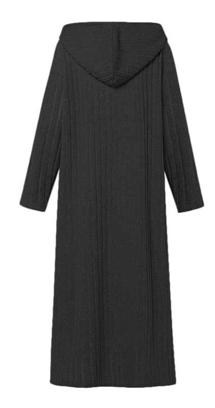 V Neck Knitted Button Front Hooded Dress