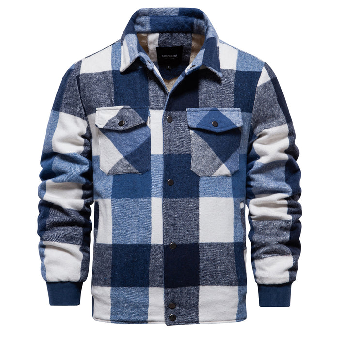 Men's Flannel Fleece Sherpa Jacket with Fringes