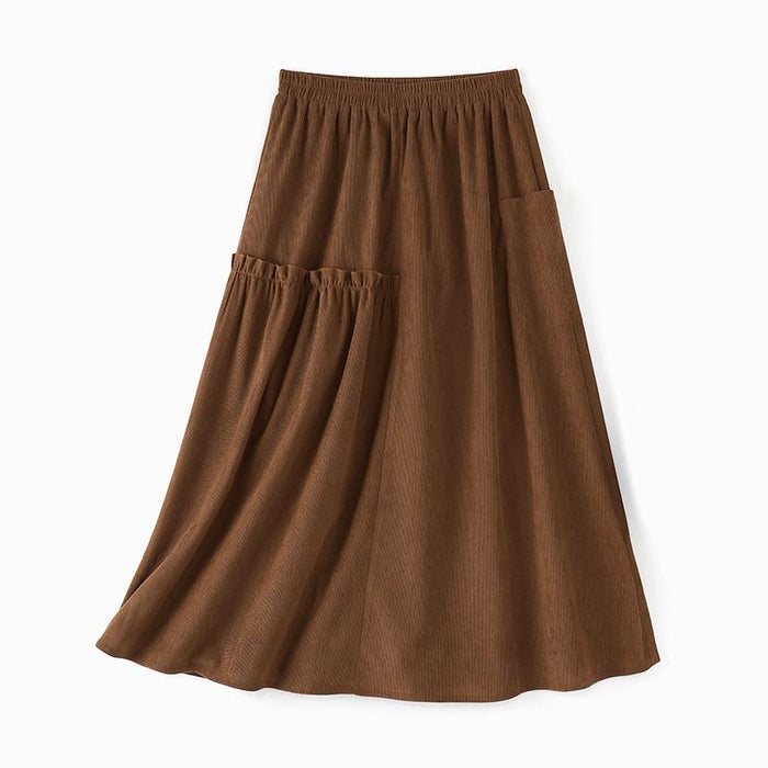 Corduroy Elastic Waist Ruffle Maxi Skirt