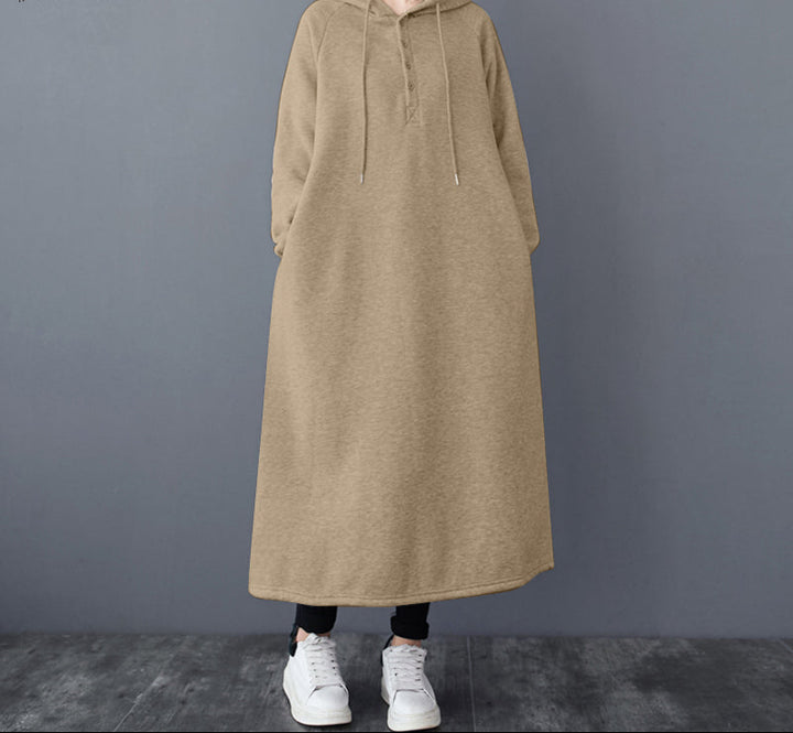 Button Front Hooded Sweatshirt Dress with Pockets