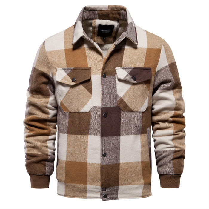 Men's Flannel Fleece Sherpa Jacket with Fringes