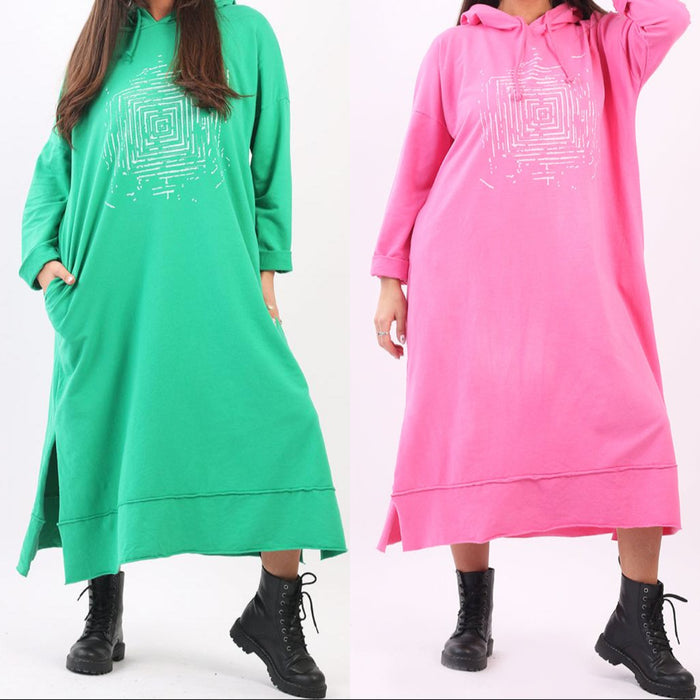 Oversized Hooded Sequin Maxi Dress with Pockets