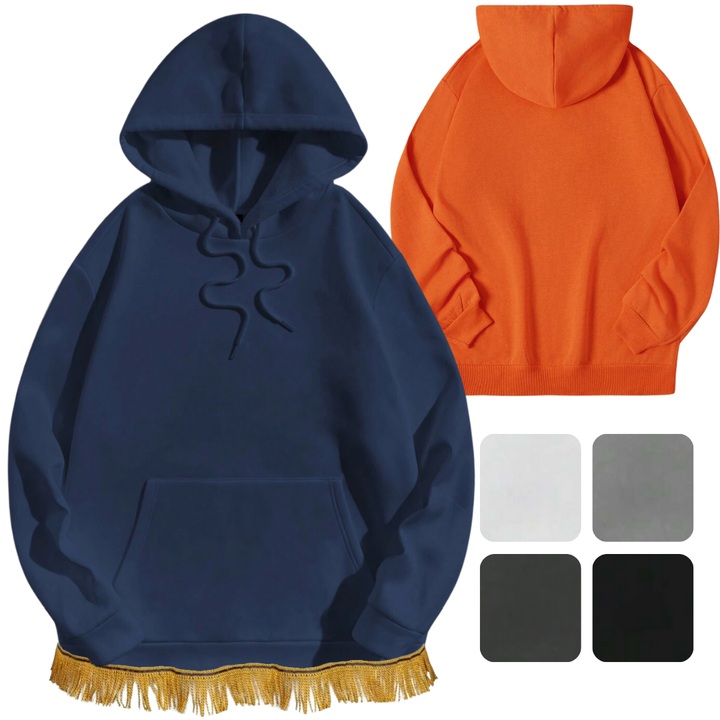 Men's 100% Cotton Kangaroo Pocket Hoodie with Fringes