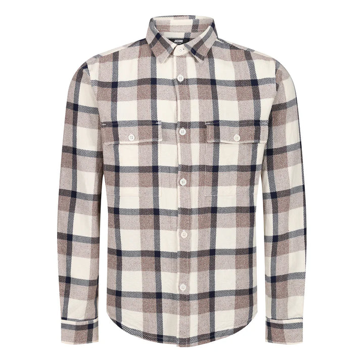 Men's Double Pocket Check Overshirt with Fringes