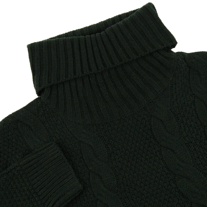 Men's Roll Neck Cable Knit Sweater with Fringes