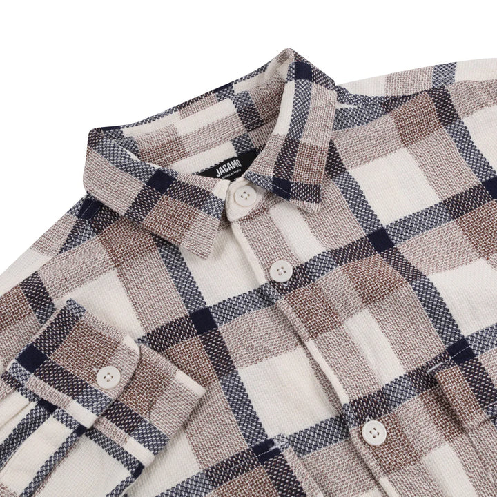 Men's Double Pocket Check Overshirt with Fringes