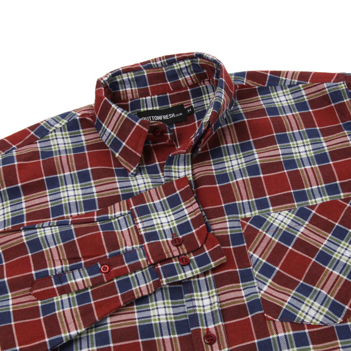 Men's Brushed Cotton Check Shirt with Fringes