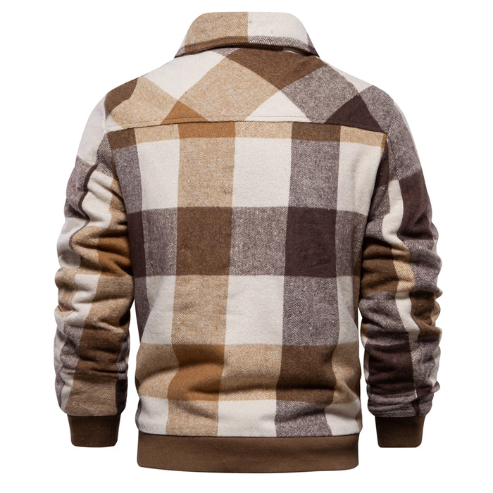 Men's Flannel Fleece Sherpa Jacket with Fringes