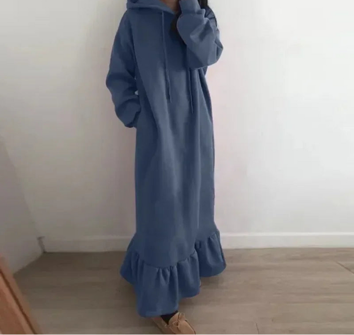 Ruffled Hem Oversized Sweatshirt Dress with Pockets