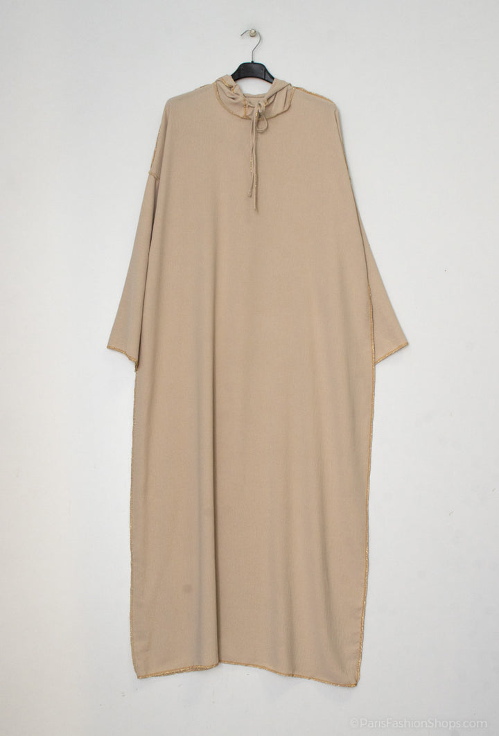 Light Hooded Dress with Gold Stitching