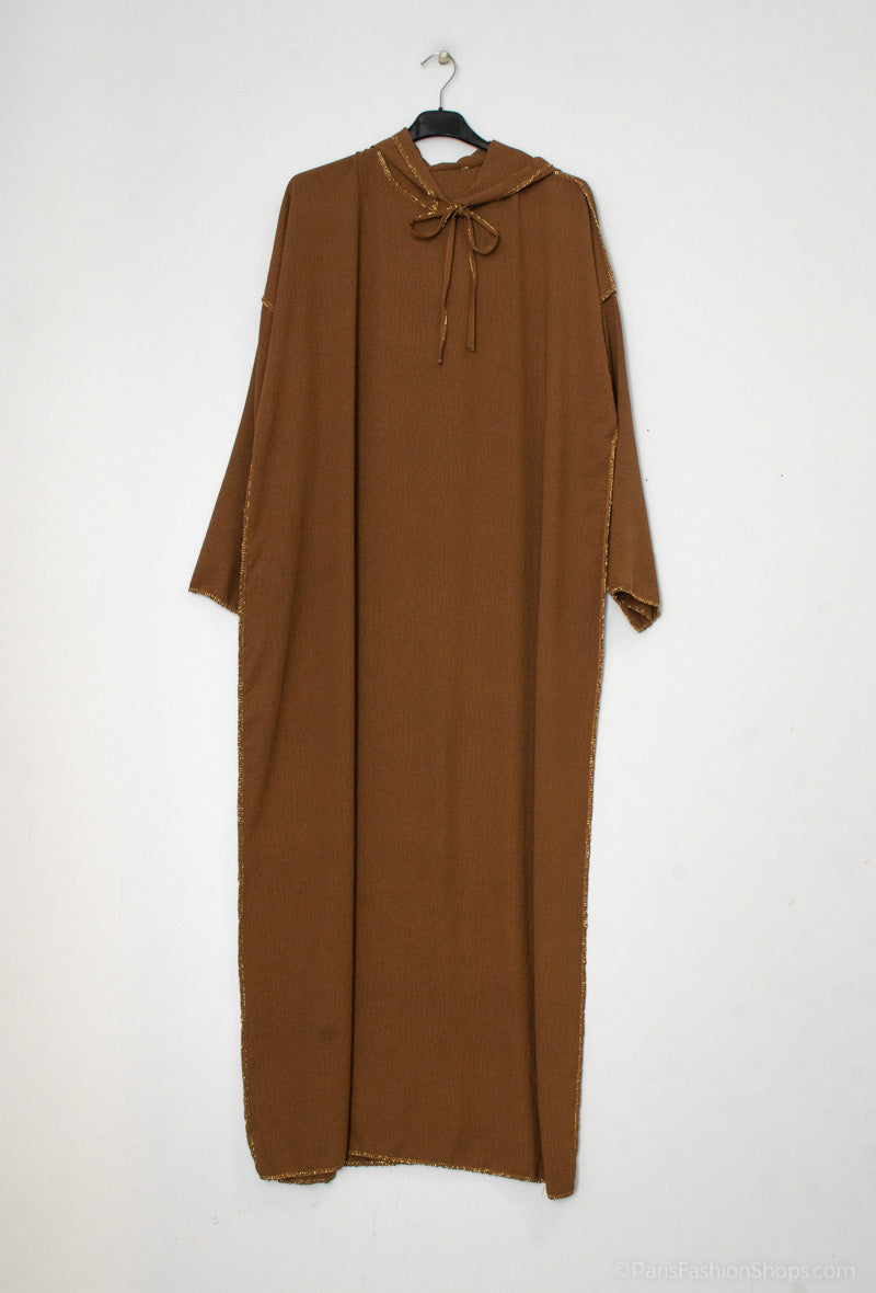 Light Hooded Dress with Gold Stitching