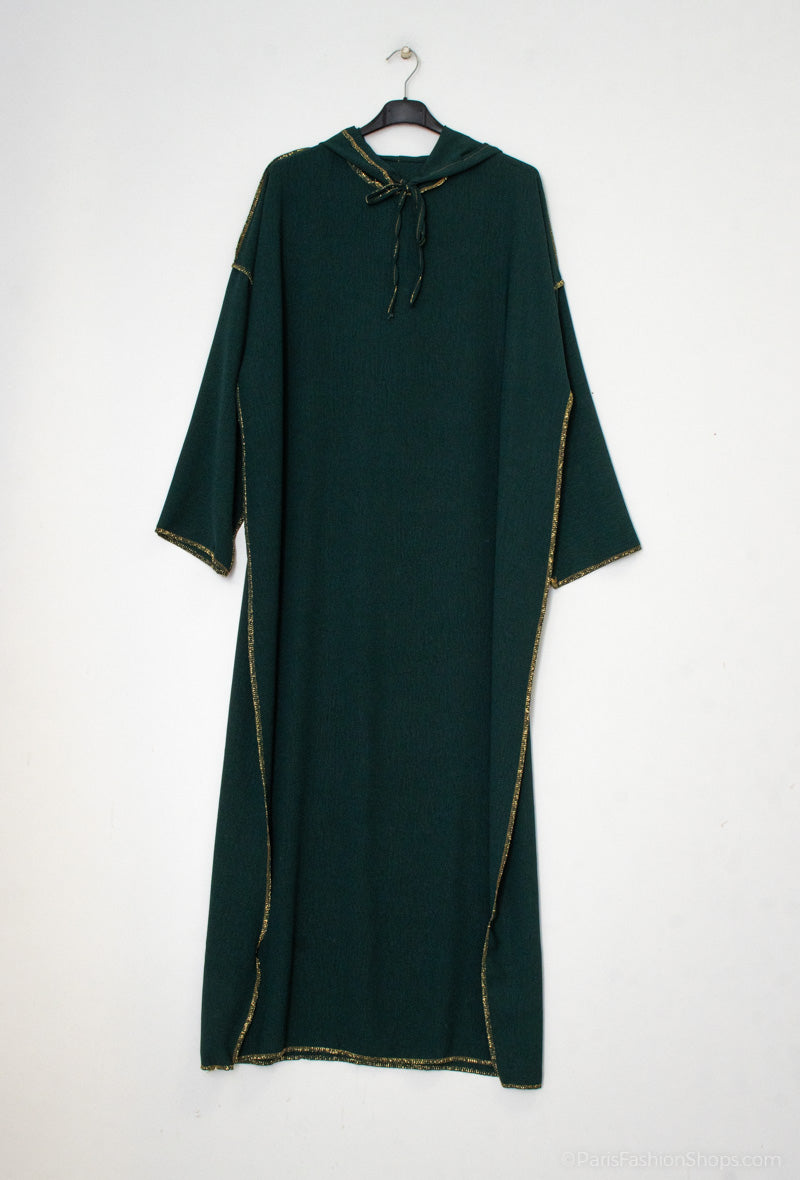 Light Hooded Dress with Gold Stitching