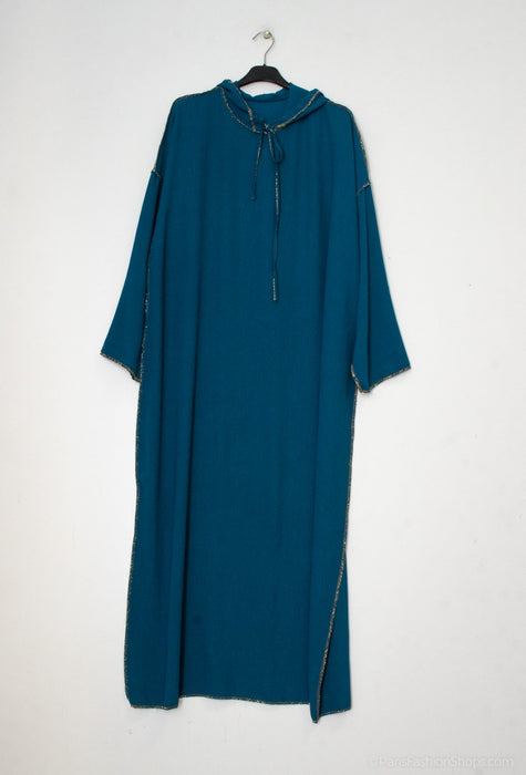 Light Hooded Dress with Gold Stitching