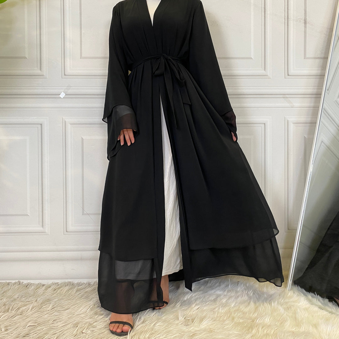 Chiffon Layered Open Abaya (9 Colors) - Free Worldwide Shipping- Sew Royal US