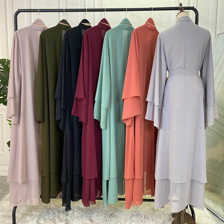 Chiffon Layered Open Abaya (9 Colors) - Free Worldwide Shipping- Sew Royal US