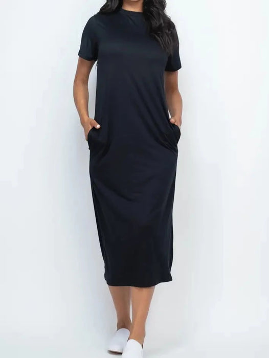 T-Shirt Midi Dress with Side Pockets - Free Worldwide Shipping- Sew Royal US