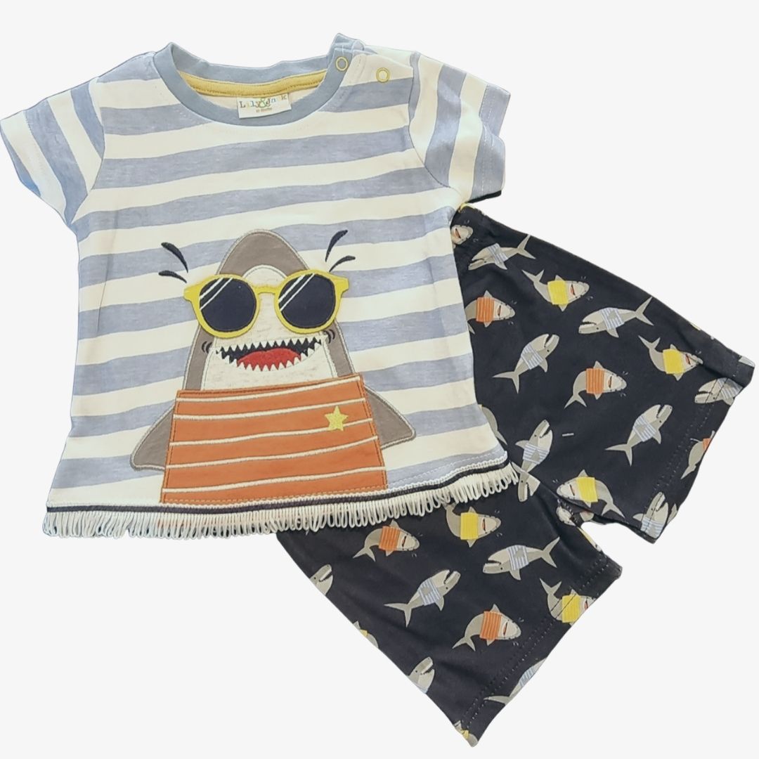 Boys Shark T-Shirt & Shorts Set with Fringes - Free Worldwide Shipping- Sew Royal US